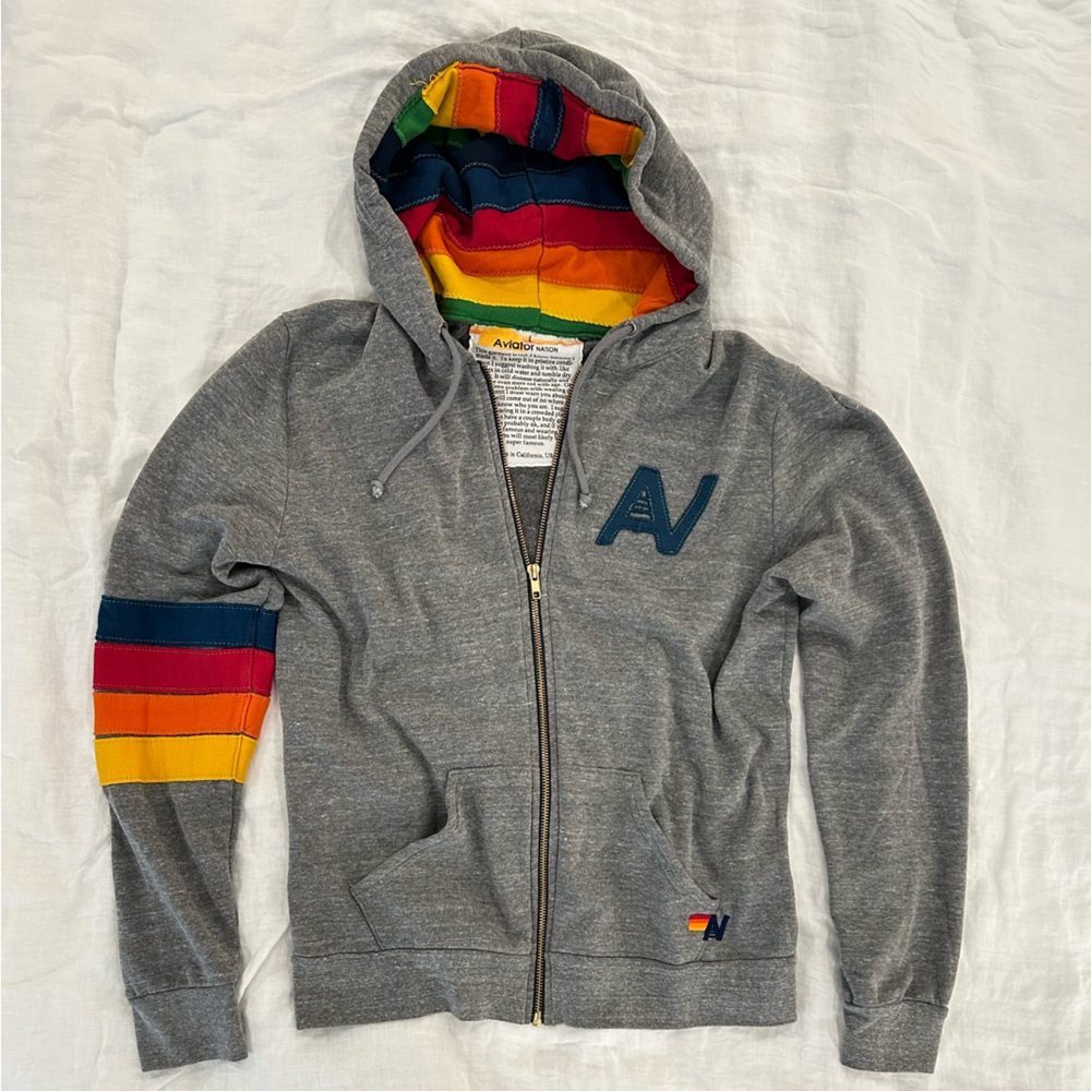Aviator Nation Unisex Gray Full-Zip Hoodie